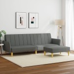 vidaXL Canapea extensibilă cu taburet, 2 locuri, gri închis, textil vidaXL Canapea extensibilă cu taburet, 2 locuri, gri închis, textil