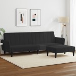 vidaXL Canapea extensibilă cu taburet, 2 locuri, negru, catifea vidaXL Canapea extensibilă cu taburet, 2 locuri, negru, catifea