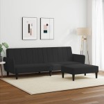 vidaXL Canapea extensibilă cu taburet, 2 locuri, negru, catifea vidaXL Canapea extensibilă cu taburet, 2 locuri, negru, catifea
