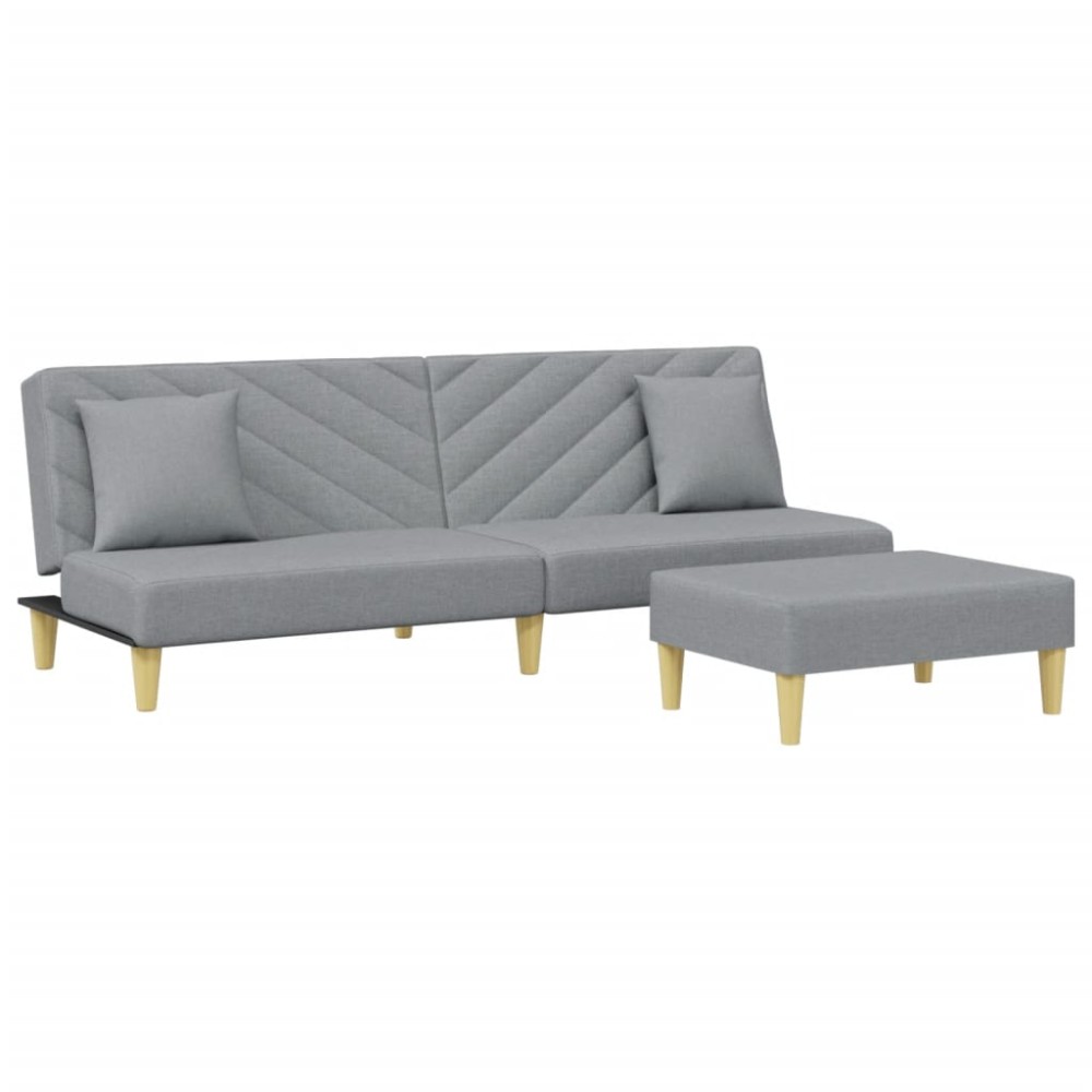 vidaXL Canapea extensibilă cu pernuță și taburet 2 locuri gri textil
