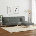vidaXL Canapea extensibilă 2 locuri/perne/taburet, gri închis, textil vidaXL Canapea extensibilă 2 locuri/perne/taburet, gri închis, textil