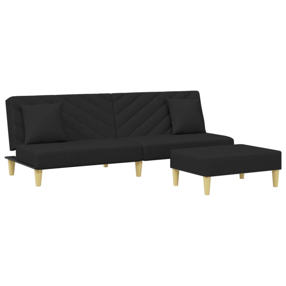 vidaXL Canapea extensibilă cu pernuță și taburet 2locuri negru textil