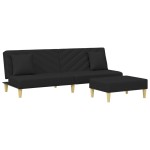 vidaXL Canapea extensibilă cu pernuță și taburet 2locuri negru textil
