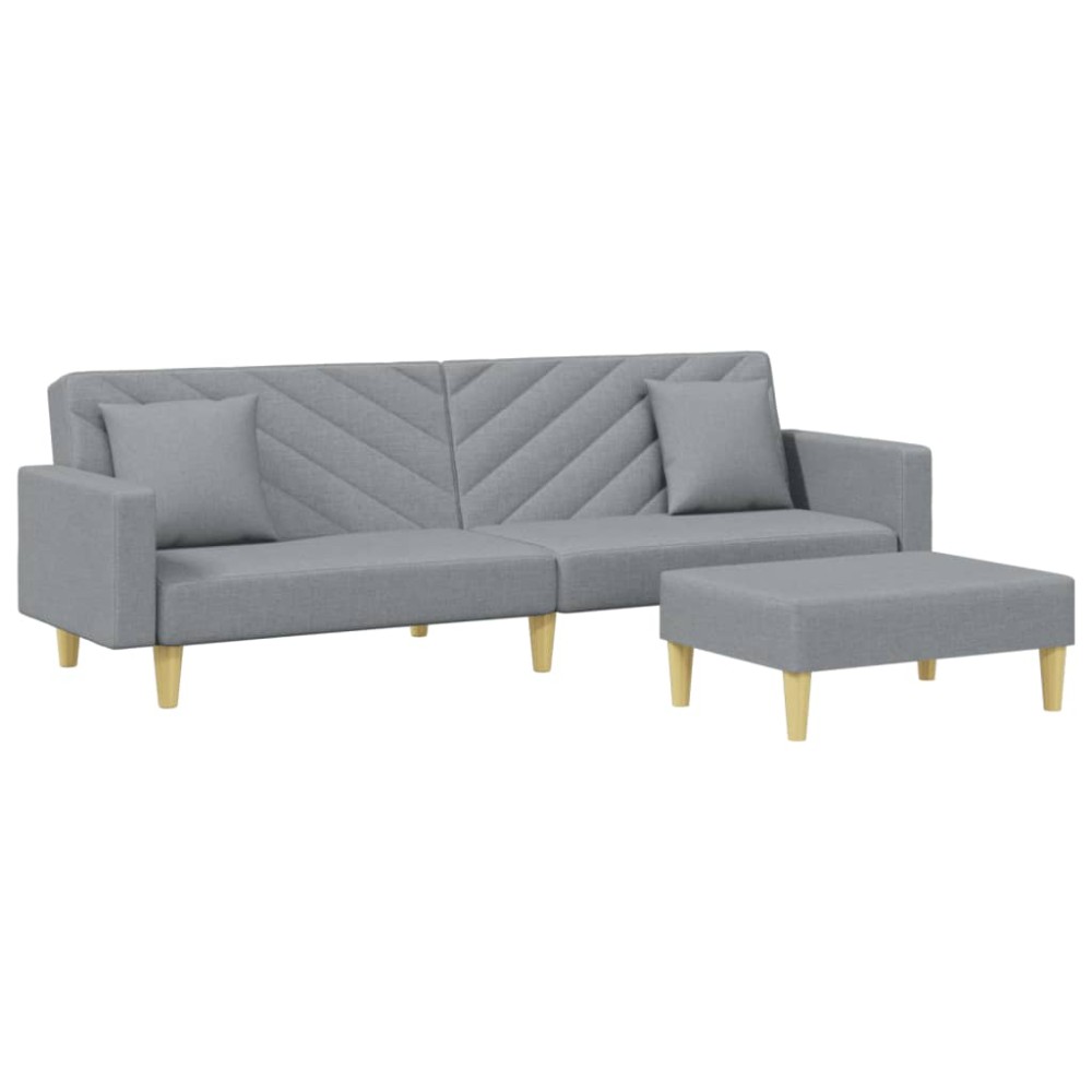 vidaXL Canapea extensibilă cu pernuță și taburet 2 locuri gri textil