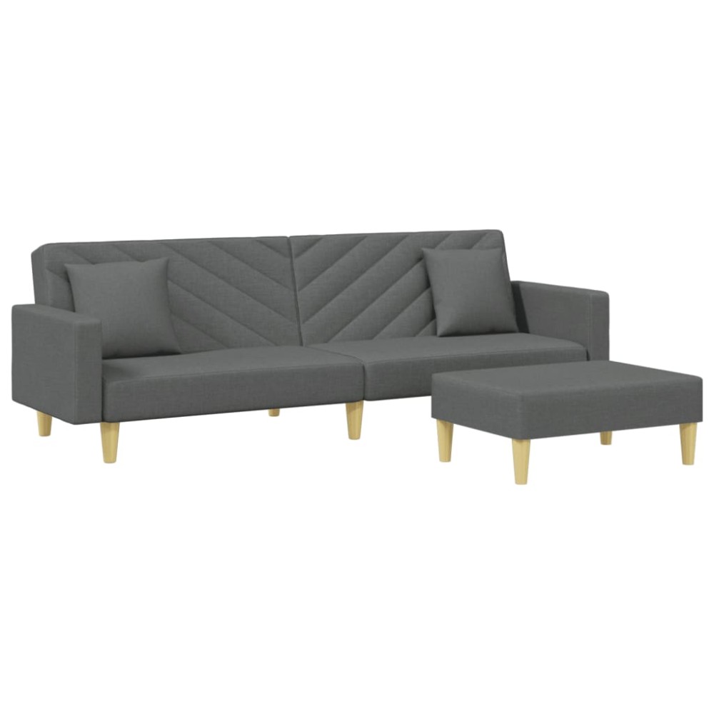 vidaXL Canapea extensibilă 2 locuri/perne/taburet, gri închis, textil