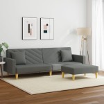 vidaXL Canapea extensibilă 2 locuri/perne/taburet, gri închis, textil vidaXL Canapea extensibilă 2 locuri/perne/taburet, gri închis, textil