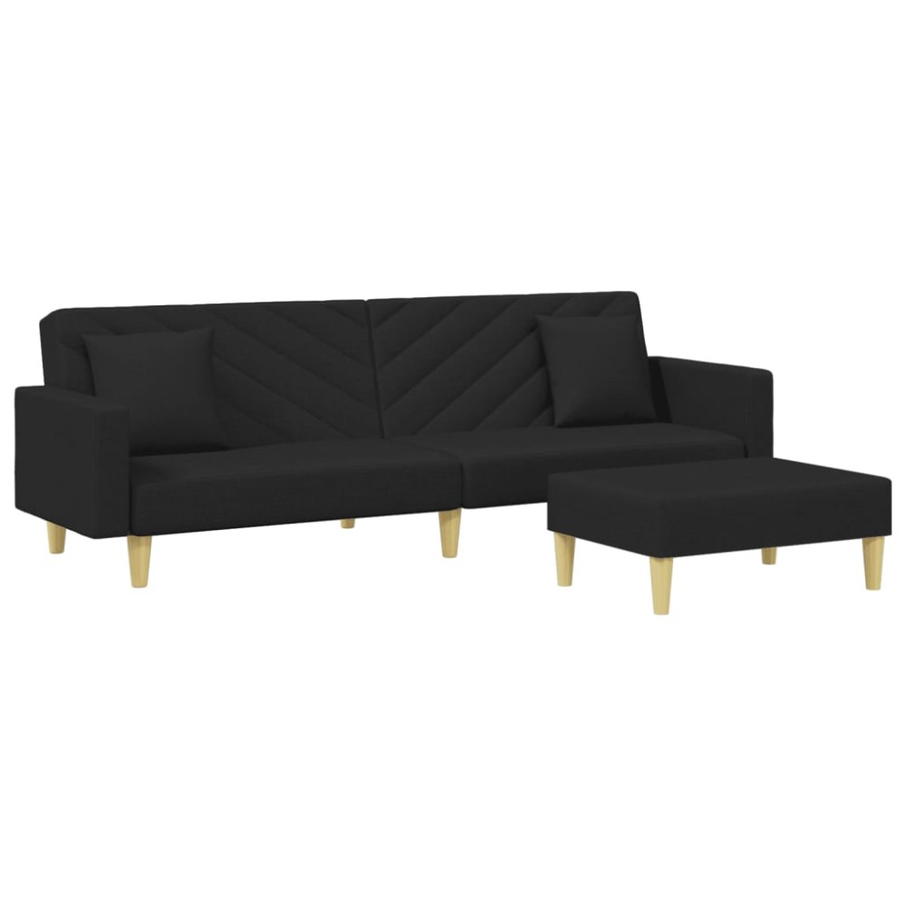 vidaXL Canapea extensibilă cu pernuță și taburet 2locuri negru textil