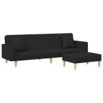 vidaXL Canapea extensibilă cu pernuță și taburet 2locuri negru textil