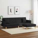 vidaXL Canapea extensibilă cu pernuță și taburet 2locuri negru textil