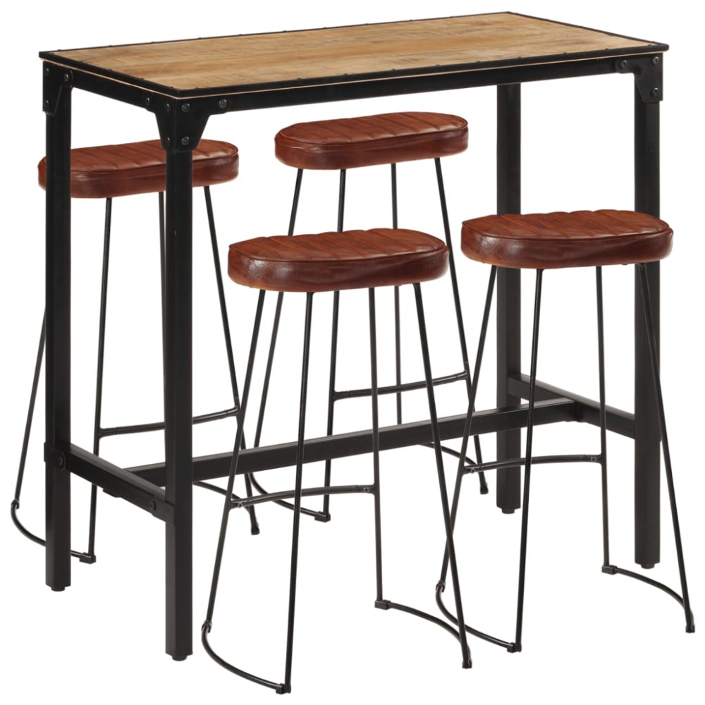 VidaXL Set de bar, 5 piese, lemn masiv de mango brut si metal