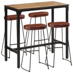 VidaXL Set de bar, 5 piese, lemn masiv de mango brut si metal VidaXL Set de bar, 5 piese, lemn masiv de mango brut si metal