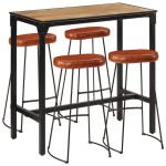 VidaXL Set de bar, 5 piese, lemn masiv de mango brut și metal VidaXL Set de bar, 5 piese, lemn masiv de mango brut și metal