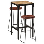 VidaXL Set de bar, 3 piese, lemn masiv de mango brut și metal VidaXL Set de bar, 3 piese, lemn masiv de mango brut și metal