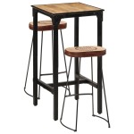 VidaXL Set de bar, 3 piese, lemn masiv de mango brut și metal VidaXL Set de bar, 3 piese, lemn masiv de mango brut și metal
