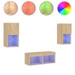 vidaXL Comode TV de perete cu lumini LED, 4 piese, stejar sonoma