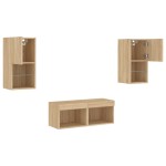 vidaXL Comode TV de perete cu lumini LED, 4 piese, stejar sonoma