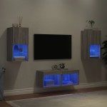 vidaXL Comode TV de perete cu lumini LED, 4 piese, gri sonoma