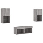 vidaXL Comode TV de perete cu lumini LED, 4 piese, gri sonoma