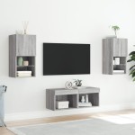 vidaXL Comode TV de perete cu lumini LED, 4 piese, gri sonoma