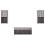 vidaXL Comode TV de perete cu lumini LED, 4 piese, gri sonoma