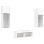 vidaXL Comode TV de perete cu lumini LED, 4 piese, alb