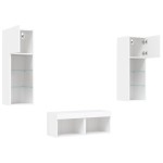 vidaXL Comode TV de perete cu lumini LED, 4 piese, alb