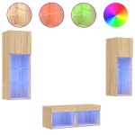 vidaXL Comode TV de perete cu lumini LED, 4 piese, stejar sonoma
