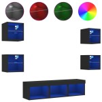 vidaXL Unități de perete TV cu LED-uri, 7 piese, negru, lemn prelucrat vidaXL Unități de perete TV cu LED-uri, 7 piese, negru, lemn prelucrat