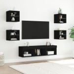 vidaXL Unități de perete TV cu LED-uri, 7 piese, negru, lemn prelucrat vidaXL Unități de perete TV cu LED-uri, 7 piese, negru, lemn prelucrat