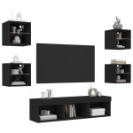 vidaXL Unități de perete TV cu LED-uri, 7 piese, negru, lemn prelucrat vidaXL Unități de perete TV cu LED-uri, 7 piese, negru, lemn prelucrat
