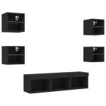 vidaXL Unități de perete TV cu LED-uri, 7 piese, negru, lemn prelucrat vidaXL Unități de perete TV cu LED-uri, 7 piese, negru, lemn prelucrat