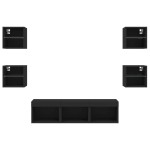 vidaXL Unități de perete TV cu LED-uri, 7 piese, negru, lemn prelucrat vidaXL Unități de perete TV cu LED-uri, 7 piese, negru, lemn prelucrat