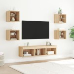 vidaXL Unități de perete TV cu LED-uri, 7 piese, stejar sonoma, lemn