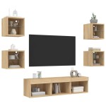 vidaXL Unități de perete TV cu LED-uri, 7 piese, stejar sonoma, lemn