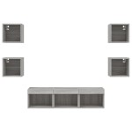 vidaXL Unități de perete TV cu LED-uri, 7 piese, gri sonoma, lemn