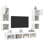 vidaXL Unități de perete TV cu LED-uri, 8 piese, alb, lemn prelucrat vidaXL Unități de perete TV cu LED-uri, 8 piese, alb, lemn prelucrat