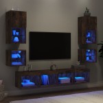 vidaXL Unități de perete TV cu LED-uri, 8 piese, stejar fumuriu, lemn vidaXL Unități de perete TV cu LED-uri, 8 piese, stejar fumuriu, lemn