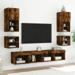 vidaXL Unități de perete TV cu LED-uri, 8 piese, stejar fumuriu, lemn vidaXL Unități de perete TV cu LED-uri, 8 piese, stejar fumuriu, lemn