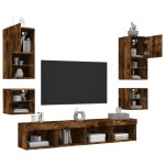 vidaXL Unități de perete TV cu LED-uri, 8 piese, stejar fumuriu, lemn vidaXL Unități de perete TV cu LED-uri, 8 piese, stejar fumuriu, lemn