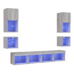 vidaXL Unități de perete TV cu LED-uri, 8 piese, gri sonoma, lemn vidaXL Unități de perete TV cu LED-uri, 8 piese, gri sonoma, lemn