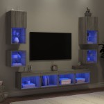 vidaXL Unități de perete TV cu LED-uri, 8 piese, gri sonoma, lemn vidaXL Unități de perete TV cu LED-uri, 8 piese, gri sonoma, lemn