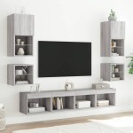 vidaXL Unități de perete TV cu LED-uri, 8 piese, gri sonoma, lemn vidaXL Unități de perete TV cu LED-uri, 8 piese, gri sonoma, lemn