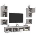 vidaXL Unități de perete TV cu LED-uri, 8 piese, gri sonoma, lemn vidaXL Unități de perete TV cu LED-uri, 8 piese, gri sonoma, lemn