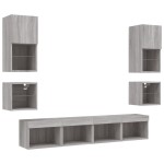 vidaXL Unități de perete TV cu LED-uri, 8 piese, gri sonoma, lemn vidaXL Unități de perete TV cu LED-uri, 8 piese, gri sonoma, lemn