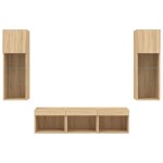 vidaXL Unități de perete TV cu LED-uri, 5 piese, stejar sonoma, lemn