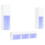 vidaXL Unități de perete TV cu LED-uri, 5 piese, alb, lemn prelucrat vidaXL Unități de perete TV cu LED-uri, 5 piese, alb, lemn prelucrat
