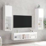vidaXL Unități de perete TV cu LED-uri, 5 piese, alb, lemn prelucrat vidaXL Unități de perete TV cu LED-uri, 5 piese, alb, lemn prelucrat