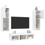vidaXL Unități de perete TV cu LED-uri, 5 piese, alb, lemn prelucrat vidaXL Unități de perete TV cu LED-uri, 5 piese, alb, lemn prelucrat