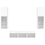 vidaXL Unități de perete TV cu LED-uri, 5 piese, alb, lemn prelucrat vidaXL Unități de perete TV cu LED-uri, 5 piese, alb, lemn prelucrat