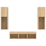 vidaXL Unități de perete TV cu LED-uri, 5 piese, stejar sonoma, lemn